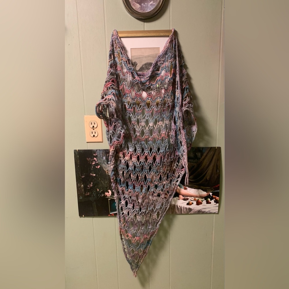 Handmade Knitted Wrap, Cozy Hippie Shawl